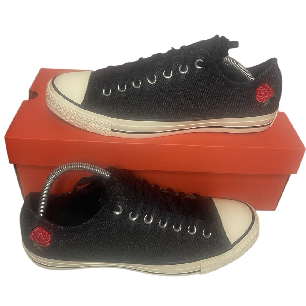 Chuck Taylor All Star Black Low 'Floral Embroidery' By You Sz 10M 12W